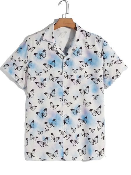 romwe guys butterfly print tie dye shirt q5cd#, White;black 
romwe guys butterfly print tie dye shirt q5cd#, White;black