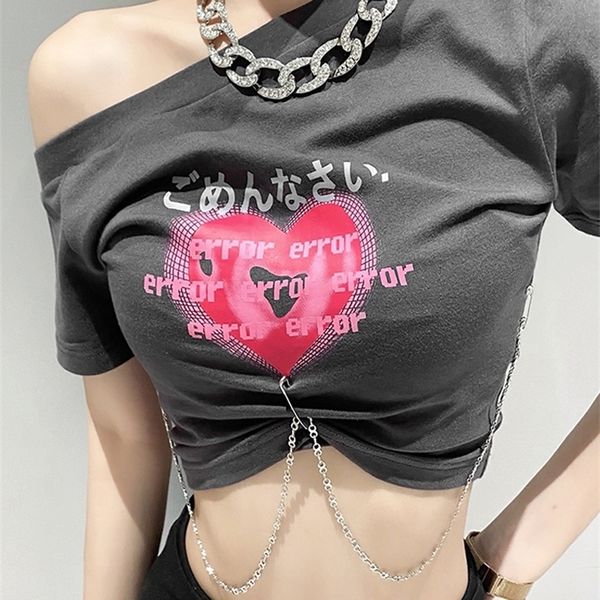 sylcue summer gray exposed oblique shoulder navel short outfit long chain waist decorative t-shirt fashion ladies 220408, White
sylcue summer gray exposed oblique shoulder navel short outfit long chain waist decorative t-shirt fashion ladies 220408, White