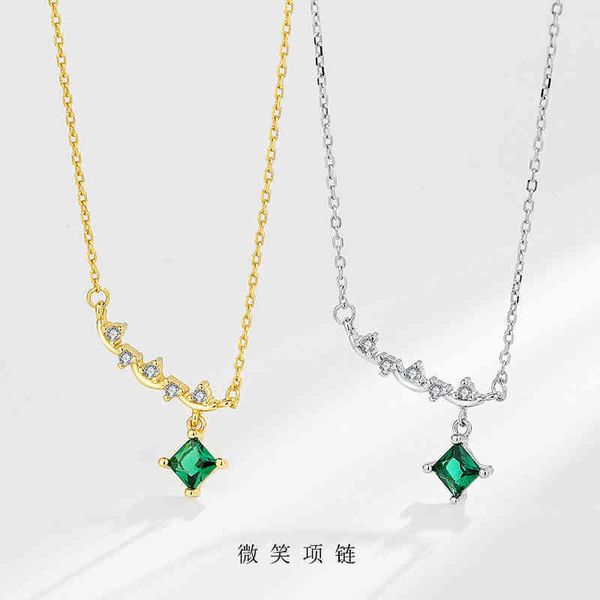 s925 sterling sier women's court style emerald necklace simple fashion light luxury smile tassel temperament clavicle chain, Silver
s925 sterling sier women's court style emerald necklace simple fashion light luxury smile tassel temperament clavicle chain, Silver