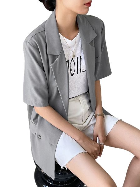 dazy-less double breasted split hem blazer o9ad#, White