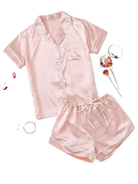 contrast binding tie front satin pj set x48d#, Black;red
contrast binding tie front satin pj set x48d#, Black;red