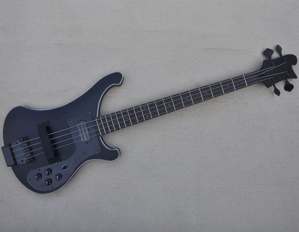 4 string matte black electric bass guitar with body binding 
4 string matte black electric bass guitar with body binding
