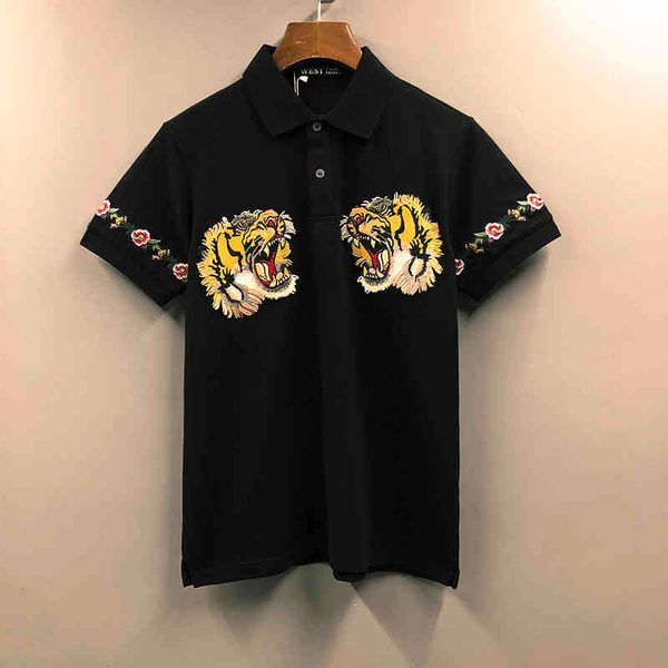 men's polos summer european and american fashion br embroidered tiger head lapel polo shirt garl pure cotton men women lovers short, White;black
men's polos summer european and american fashion br embroidered tiger head lapel polo shirt garl pure cotton men women lovers short, White;black
