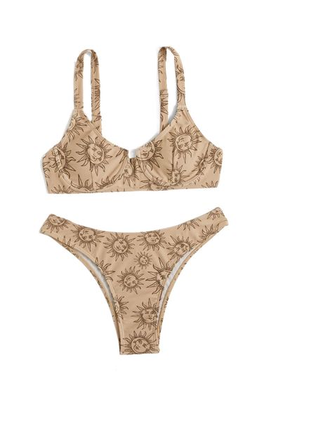romwe sun print v wired bikini swimsuit v7nz#, White;black