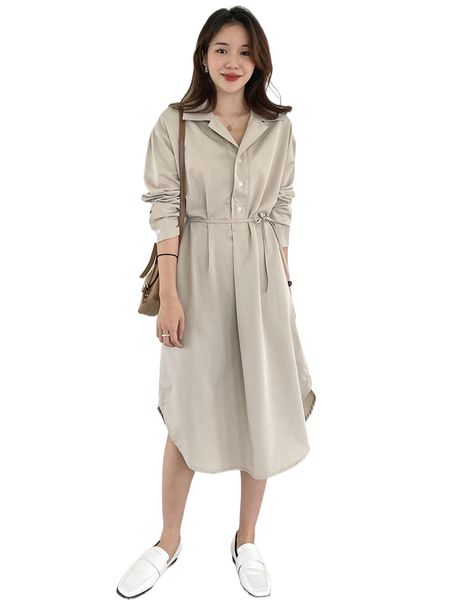 dazy half button curved hem belted shirt dress h4ir#, Black;gray
dazy half button curved hem belted shirt dress h4ir#, Black;gray