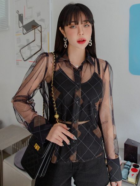 dazy argyle print mesh blouse without cami 27gc#, White 
dazy argyle print mesh blouse without cami 27gc#, White