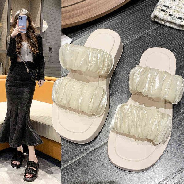 slippers female shoes ladies platform luxury slides low designer flat pu rubber pleated house s 220329, Black
slippers female shoes ladies platform luxury slides low designer flat pu rubber pleated house s 220329, Black