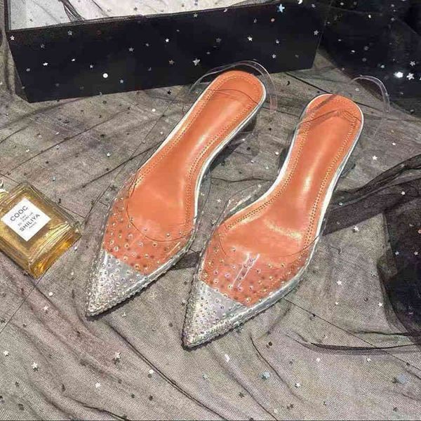 sandals fairy wind baotou transparent sandals women's spring high heels thin heel pointed crystal shoes, Black
sandals fairy wind baotou transparent sandals women's spring high heels thin heel pointed crystal shoes, Black