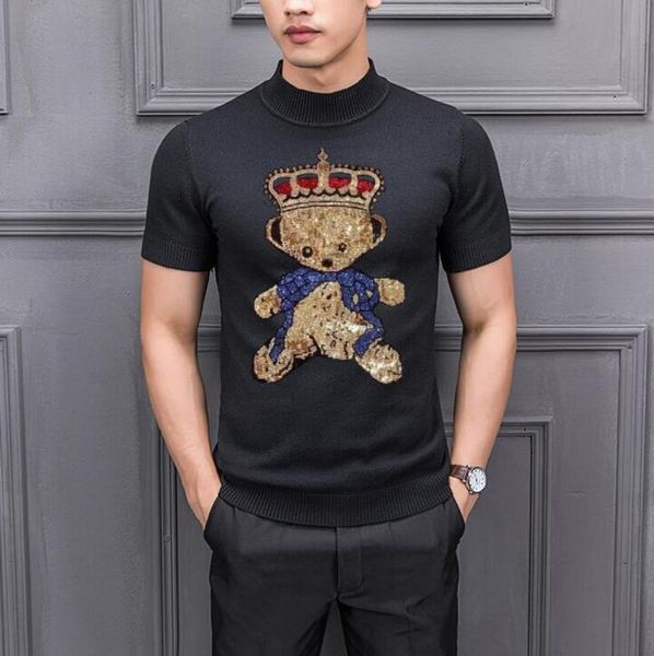 crew neck sweater with short design cute bear pattern fashion luxury drill wear, White;black
crew neck sweater with short design cute bear pattern fashion luxury drill wear, White;black