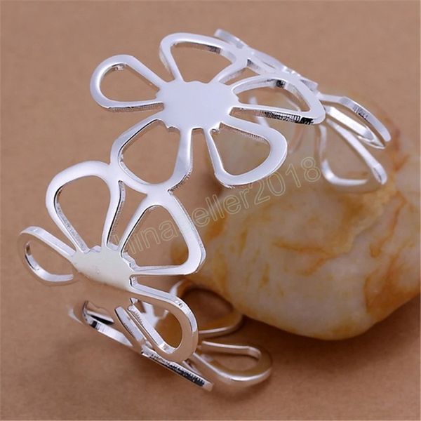 925 sterling silver bracelets for women elegant big flower wide bangle adjustable jewelry fashion party gifts girl, Black
925 sterling silver bracelets for women elegant big flower wide bangle adjustable jewelry fashion party gifts girl, Black