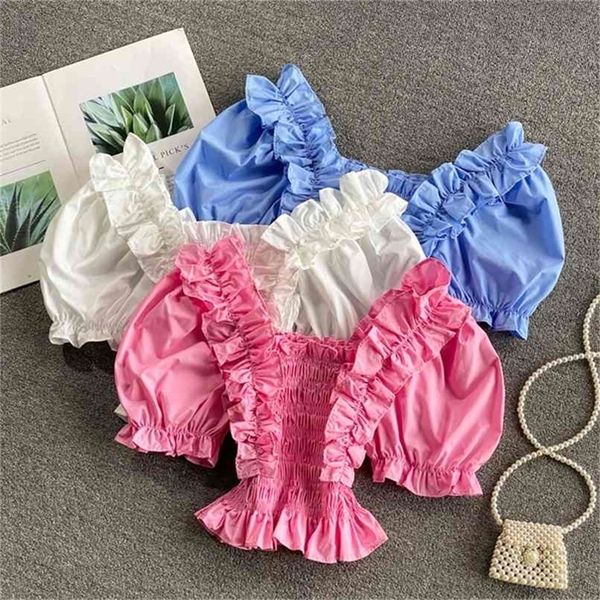 korean chic folds design sweet puff sleeve cropped women summer off shoulder ruffles trim stretch blouse shirt 210602, White
korean chic folds design sweet puff sleeve cropped women summer off shoulder ruffles trim stretch blouse shirt 210602, White