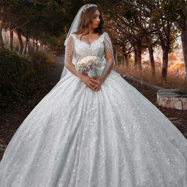 ball gown wedding dresses appliques sleeveless backless v neck off shoulder tulle crystals and sequins satin floor length princess plus size, White
ball gown wedding dresses appliques sleeveless backless v neck off shoulder tulle crystals and sequins satin floor length princess plus size, White