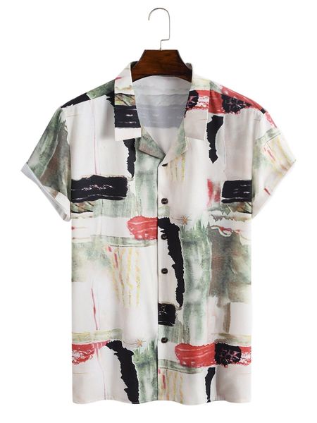 men random brush print shirt f5rz#, White;black 
men random brush print shirt f5rz#, White;black