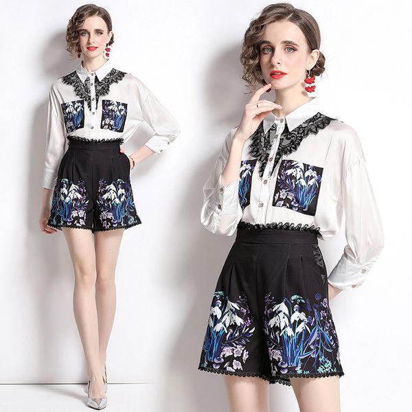 2022 designer print sets shirt short pant elegant women two piece casual office lady shorts set, White
2022 designer print sets shirt short pant elegant women two piece casual office lady shorts set, White