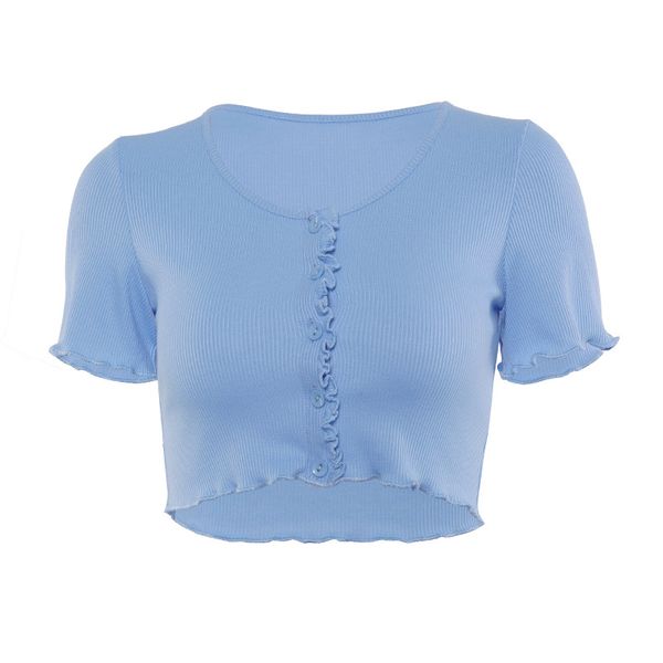 women's t-shirt women v-neck short sleeve ruffle clubwear buttons bodycon solid crop summer outwear tee shirt femme, White
women's t-shirt women v-neck short sleeve ruffle clubwear buttons bodycon solid crop summer outwear tee shirt femme, White