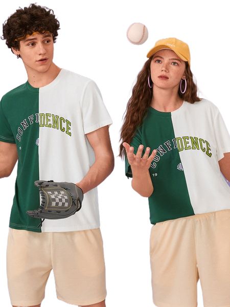 1pc two tone letter graphic tee l28g#, White;black