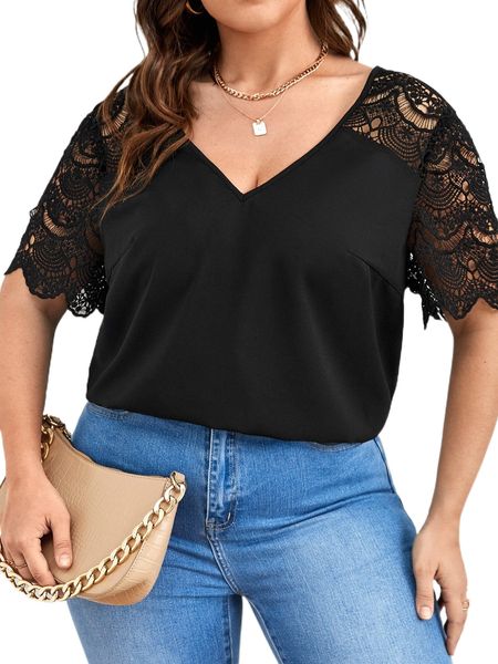 plus guipure lace panel blouse x4ec#, Black
plus guipure lace panel blouse x4ec#, Black