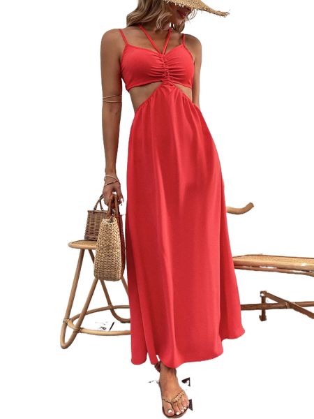 cut out waist ruched tie back dress d13s#, Black;gray 
cut out waist ruched tie back dress d13s#, Black;gray