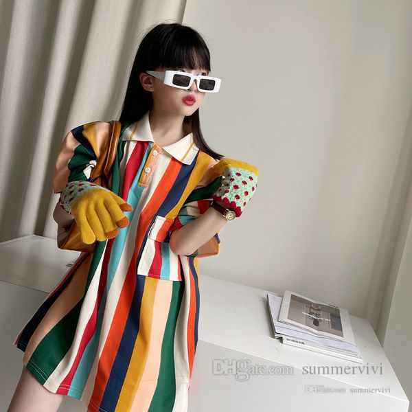 big girls rainbow stripe dresses old kids lapel short sleeve polo sports dress summer children loose casual clothing q7252, Red;yellow
big girls rainbow stripe dresses old kids lapel short sleeve polo sports dress summer children loose casual clothing q7252, Red;yellow
