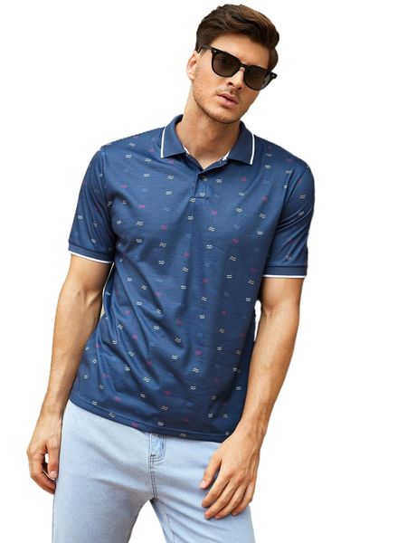 men graphic print contrast trim polo shirt 64un#, White;black 
men graphic print contrast trim polo shirt 64un#, White;black