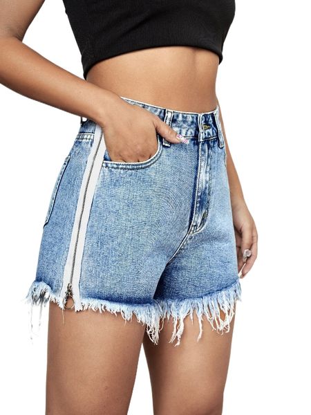 raw hem zipper detail denim shorts y4ui#, White;black