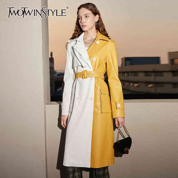 pu leather hit color windbreaker for women lapel long sleeve sashes casual trench female fashion clothing 210423, Black
pu leather hit color windbreaker for women lapel long sleeve sashes casual trench female fashion clothing 210423, Black