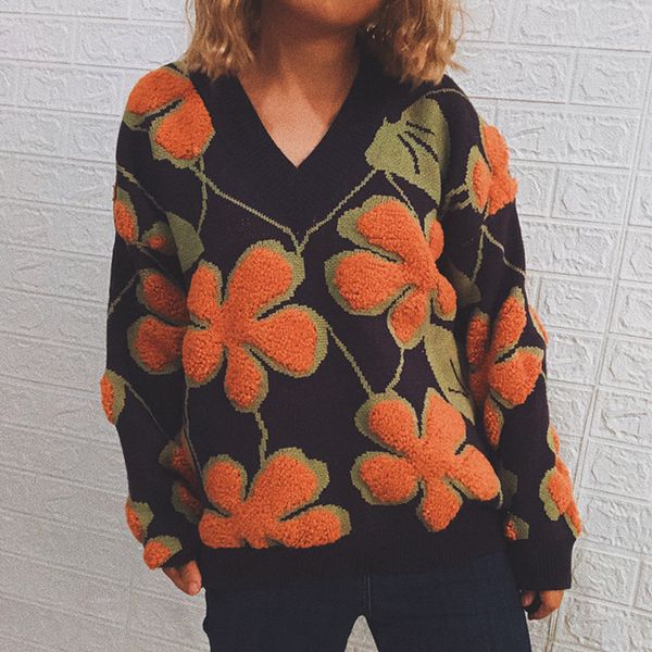autumn winter women fashion new sweater chic v-neck long sleeve thicken warm knitted pullover female loose crochet floral jumper, White;black
autumn winter women fashion new sweater chic v-neck long sleeve thicken warm knitted pullover female loose crochet floral jumper, White;black