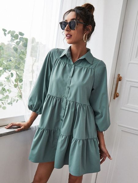 button up lantern sleeve smock dress i3tq#, Black;gray
button up lantern sleeve smock dress i3tq#, Black;gray