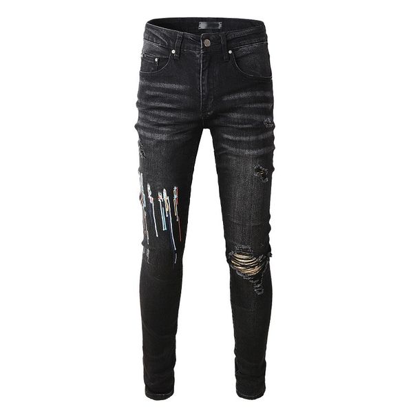 straight designer jeans hole jeans true rip street brand retro torn fold stitching motorcycle slim washed motocycle denim black star cross i, Blue
straight designer jeans hole jeans true rip street brand retro torn fold stitching motorcycle slim washed motocycle denim black star cross i, Blue