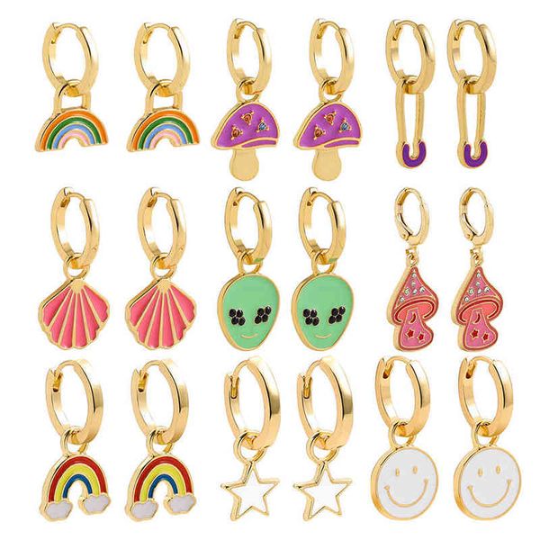 new colorful rainbow alien mushroom smiling face drop earrings female punk small circle gold ear rings huggie statement jewelry g220312, Silver
new colorful rainbow alien mushroom smiling face drop earrings female punk small circle gold ear rings huggie statement jewelry g220312, Silver