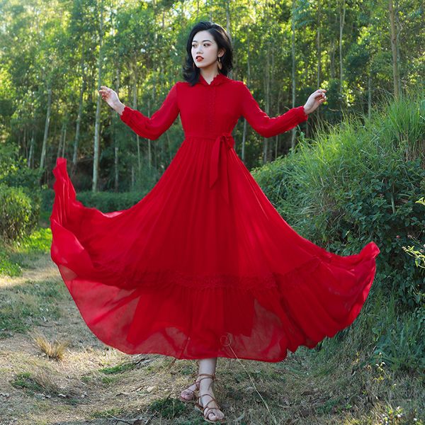 chaka salt lake 2021 spring and autumn new artistic retro red chiffon dress desert holiday large swing dress for women, White;black
chaka salt lake 2021 spring and autumn new artistic retro red chiffon dress desert holiday large swing dress for women, White;black