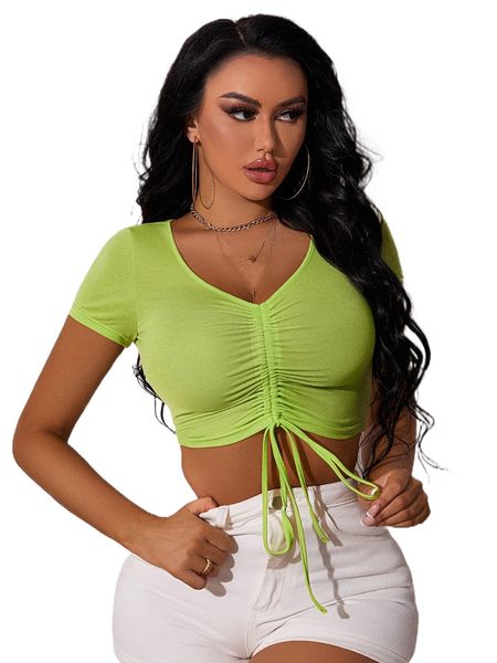 sxy drawstring v neck slim t-shirt q8zf#, White
sxy drawstring v neck slim t-shirt q8zf#, White