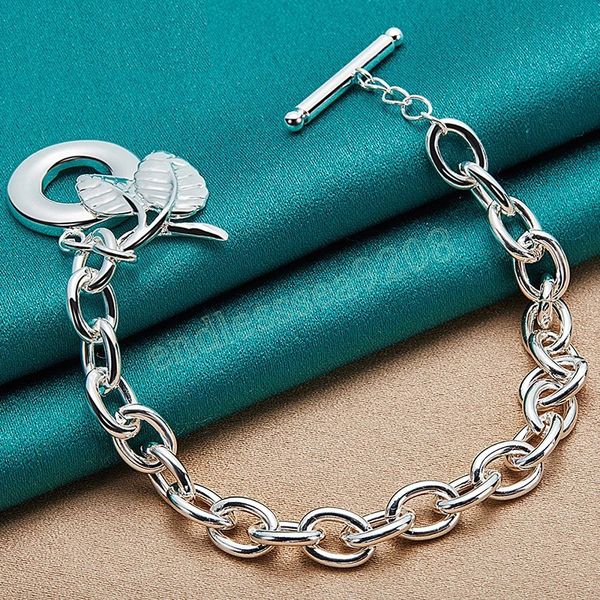 925 sterling silver leaves pendant bracelet thick chain for woman man charm wedding engagement fashion jewelry, Golden;silver
925 sterling silver leaves pendant bracelet thick chain for woman man charm wedding engagement fashion jewelry, Golden;silver