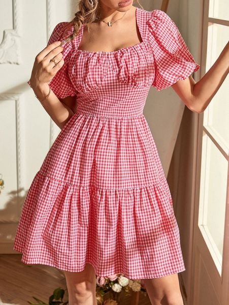 gingham bishop sleeve sweetheart neck ruched bustier ruffle hem dress s1dz#, Black;gray
gingham bishop sleeve sweetheart neck ruched bustier ruffle hem dress s1dz#, Black;gray