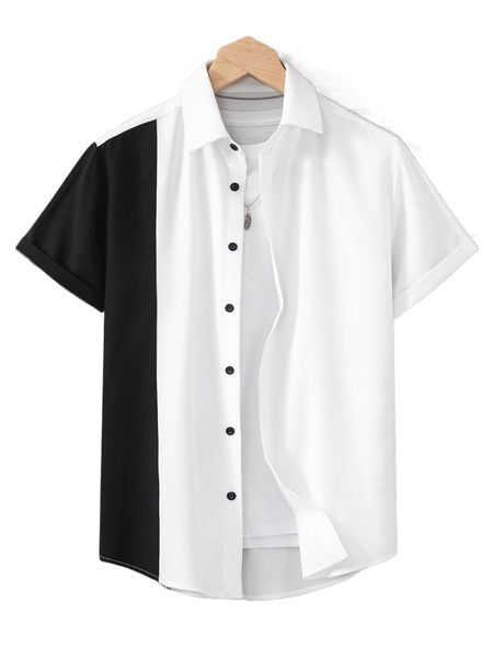 men contrast panel shirt without tee p23n#, White;black