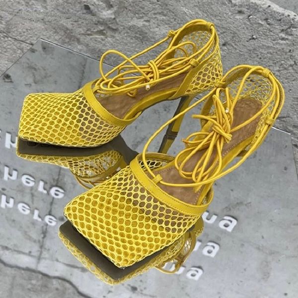 2022 sandals new summer yellow mesh high heels women's lace-up cross-strap hollow dress shoes, Black
2022 sandals new summer yellow mesh high heels women's lace-up cross-strap hollow dress shoes, Black