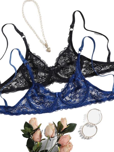 2pack floral lace underwire bra set e1ie#, Black;red 
2pack floral lace underwire bra set e1ie#, Black;red