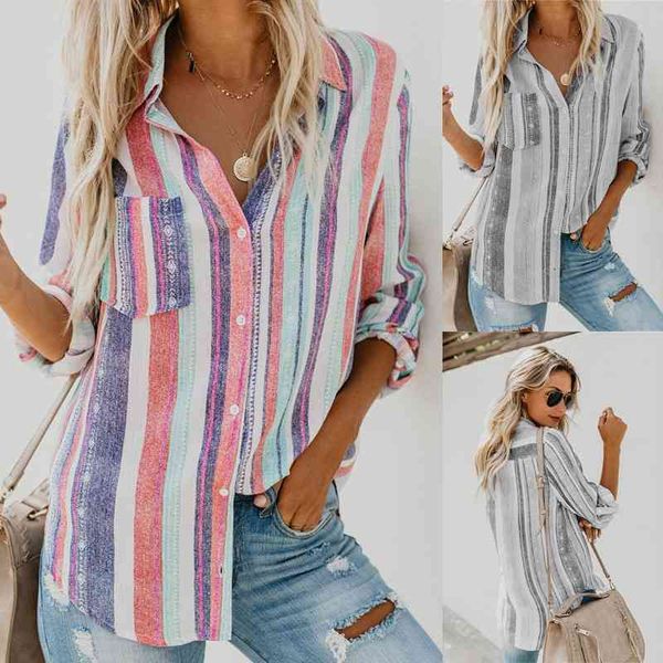 women's blouses & shirts autumn and winter fashion color stripe large size shirt 0zfk, White
women's blouses & shirts autumn and winter fashion color stripe large size shirt 0zfk, White