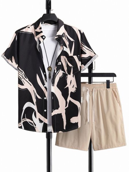 men graphic print patched pocket shirt & drawstring waist shorts without tee u7pe#, Gray
men graphic print patched pocket shirt & drawstring waist shorts without tee u7pe#, Gray