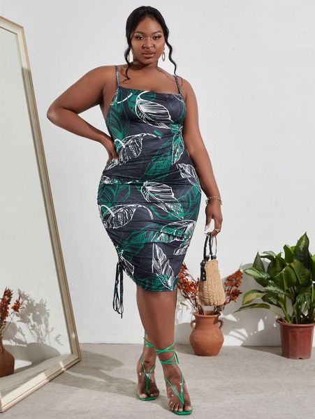 sxy plus tropical print drawstring side cami bodycon dress h5np#, Black
sxy plus tropical print drawstring side cami bodycon dress h5np#, Black