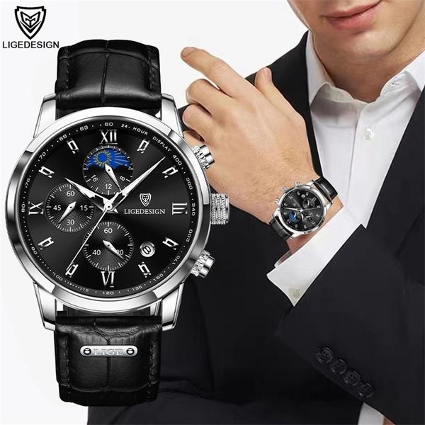 lige men's watches business fashion watch man brand luxury leather wristwatch quartz chronograph waterproof auto date clock 220407, Slivery;brown
lige men's watches business fashion watch man brand luxury leather wristwatch quartz chronograph waterproof auto date clock 220407, Slivery;brown