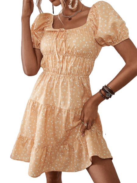 ditsy floral ruffle hem dress z3r7#, Black;gray