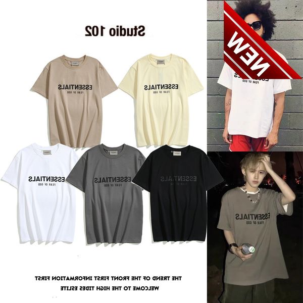 hip hop fog double thread essentials three-dimensional glue pressing letters short sleeve men's summer leisure american t-shirt women, White;black