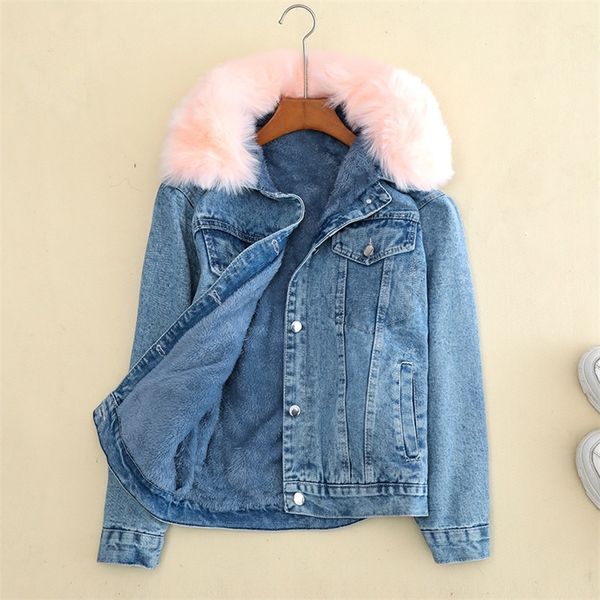 big fur collar winter warm jean jacket for women loose casual fashionable women coats winter warm female outwear denim feminine 201019, Black;brown
big fur collar winter warm jean jacket for women loose casual fashionable women coats winter warm female outwear denim feminine 201019, Black;brown