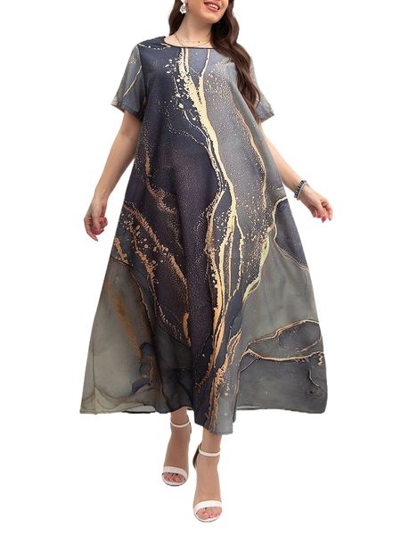 plus marble print tunic dress r7ci#, Black