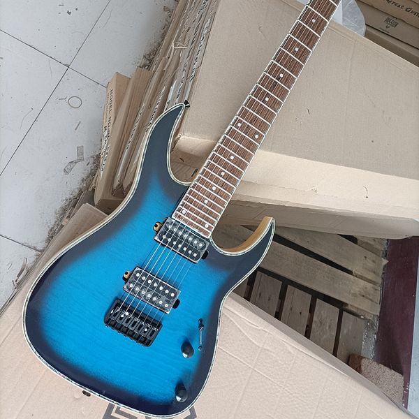 7 strings neck-thru-body blue electric guitar with flame maple veneer rosewood fretboard
7 strings neck-thru-body blue electric guitar with flame maple veneer rosewood fretboard