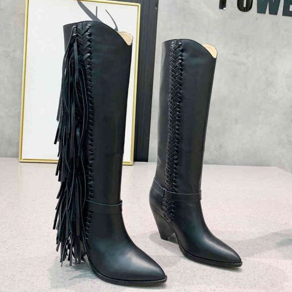 boots women's leather tassel high heels pointed decorative shoes winter series, Black
boots women's leather tassel high heels pointed decorative shoes winter series, Black