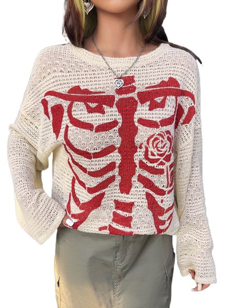 drop shoulder skeleton print tee r2lq#, White
drop shoulder skeleton print tee r2lq#, White