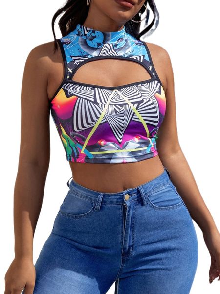 sxy geo print peekaboo front tank q2nf#, White 
sxy geo print peekaboo front tank q2nf#, White