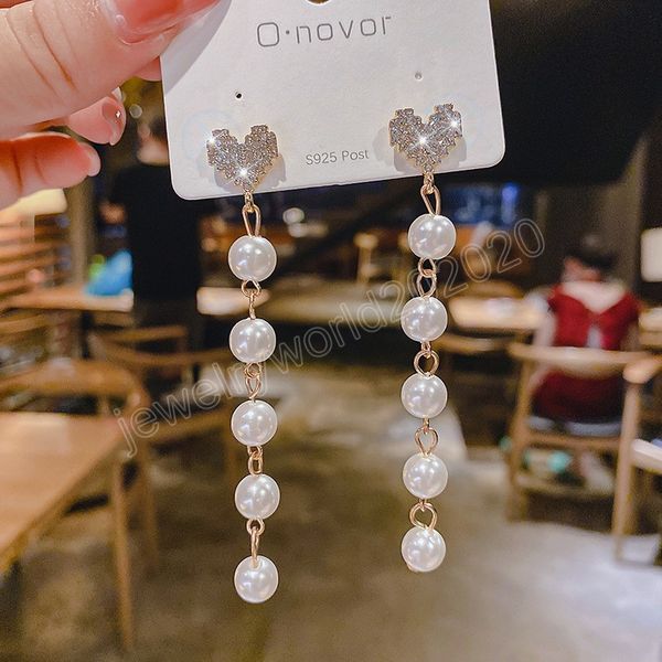 long pearl tassel earrings with diamond peach heart earrings for women korean fashion dangle earring daily birthday party jewelry gifts, Silver
long pearl tassel earrings with diamond peach heart earrings for women korean fashion dangle earring daily birthday party jewelry gifts, Silver